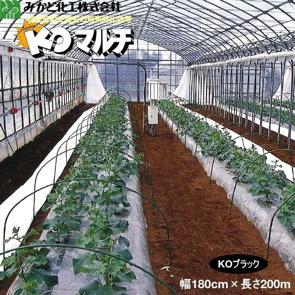 みかど化工　KOマルチ　黒（KOB）　厚み0.02mm　幅180cm×長さ200m　無孔　2本セット