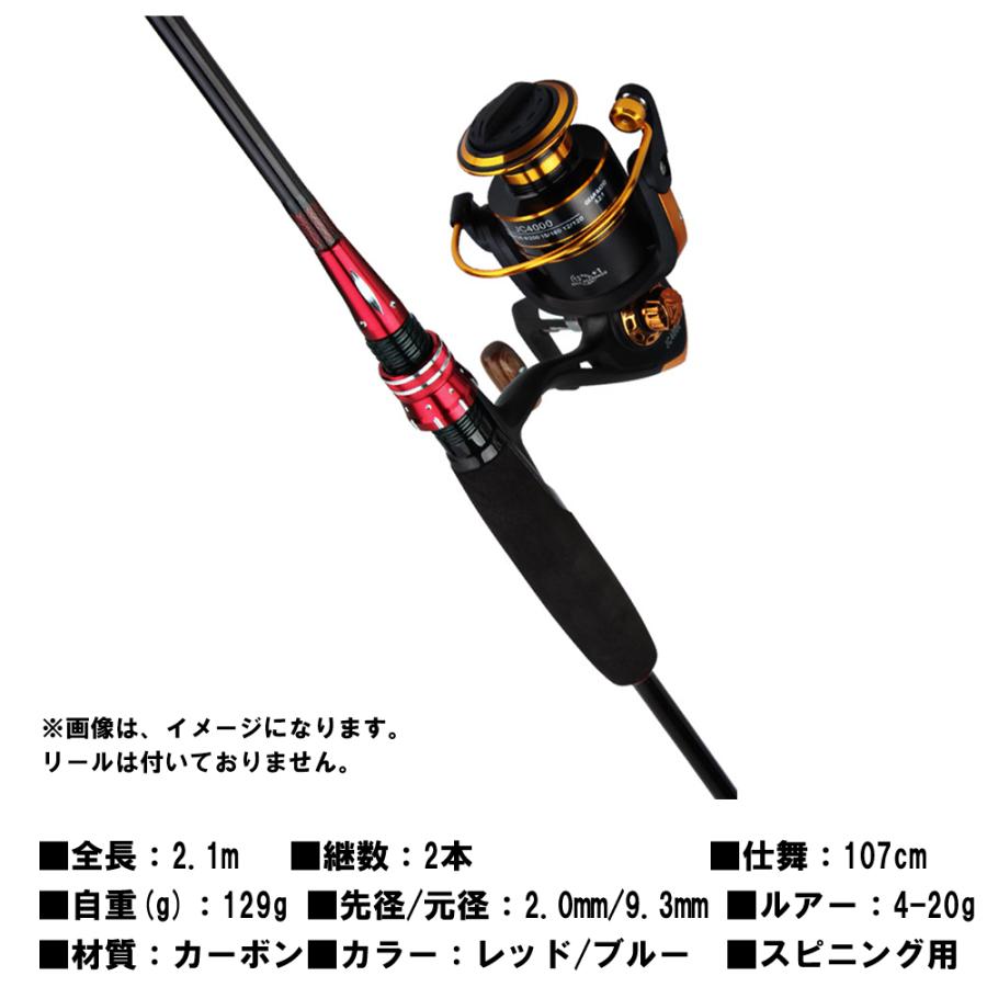 即日発送 バスロッド スピニング 驚きの価格が実現 M 2ピース 2 1m ルアーロッド カーボン レッド ブルー 鯰 初心者 送料無料 雷魚 ブラックバス ナマズ釣り シーバス