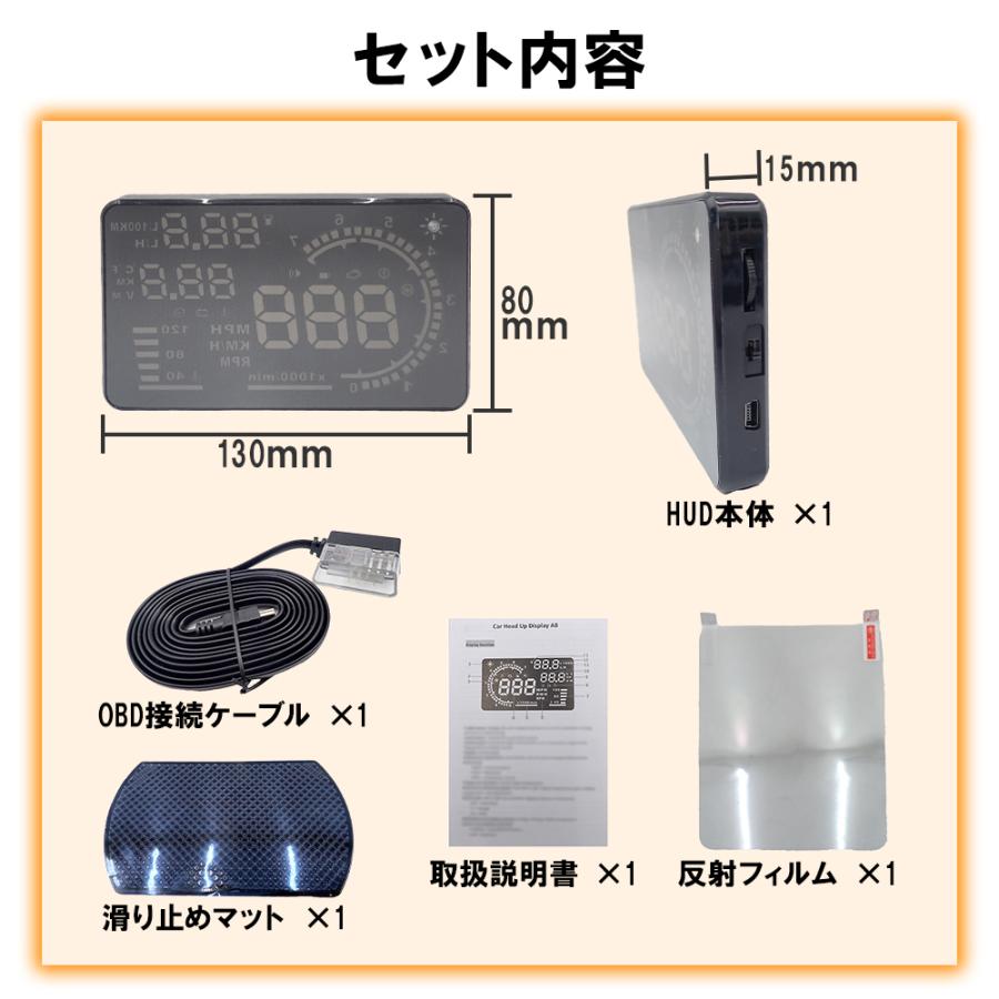 HUD ヘッドアップディスプレイ OBD2対応 5.5インチ大画面 車速計 タコ