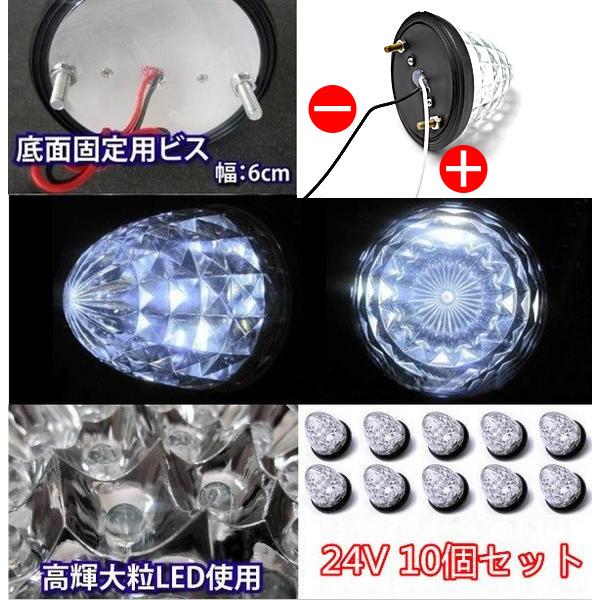 サイドマーカー LED 24V 丸型 白 10個 セット トラック マーカーランプ  ホワイト バスマーカー 車幅灯 防水 トラック用品 16連SMD｜otnetto-store｜02