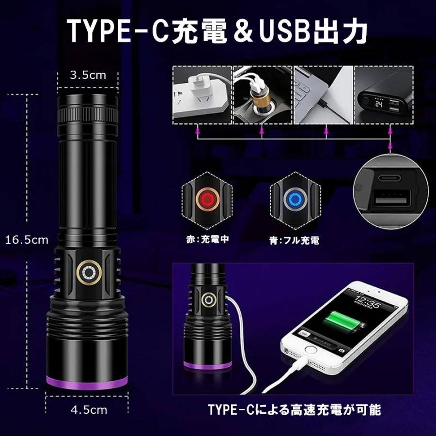 ブラックライト 365nm 強力 30W アニサキスライト USB充電式 紫外線