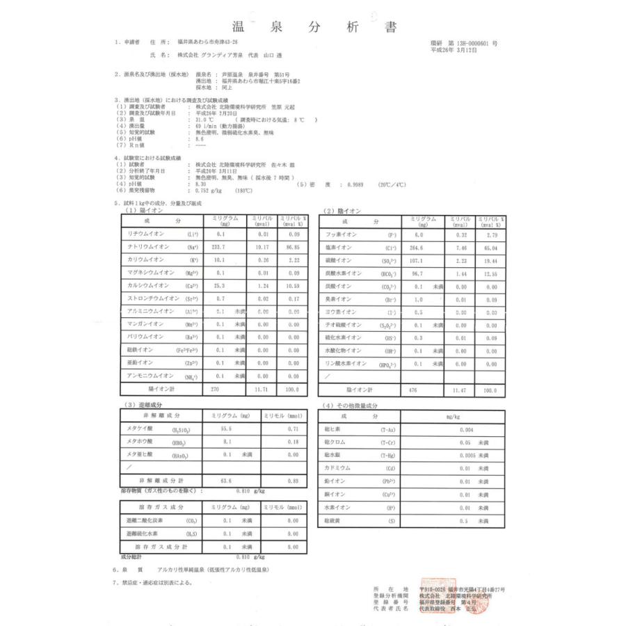 【温泉宅配】【北陸・福井 あわら温泉 グランディア芳泉 】泉質と効用:アルカリ性単純温泉。適応症は、自律神経不安定症、不眠症、うつ状態ほか |  | 01