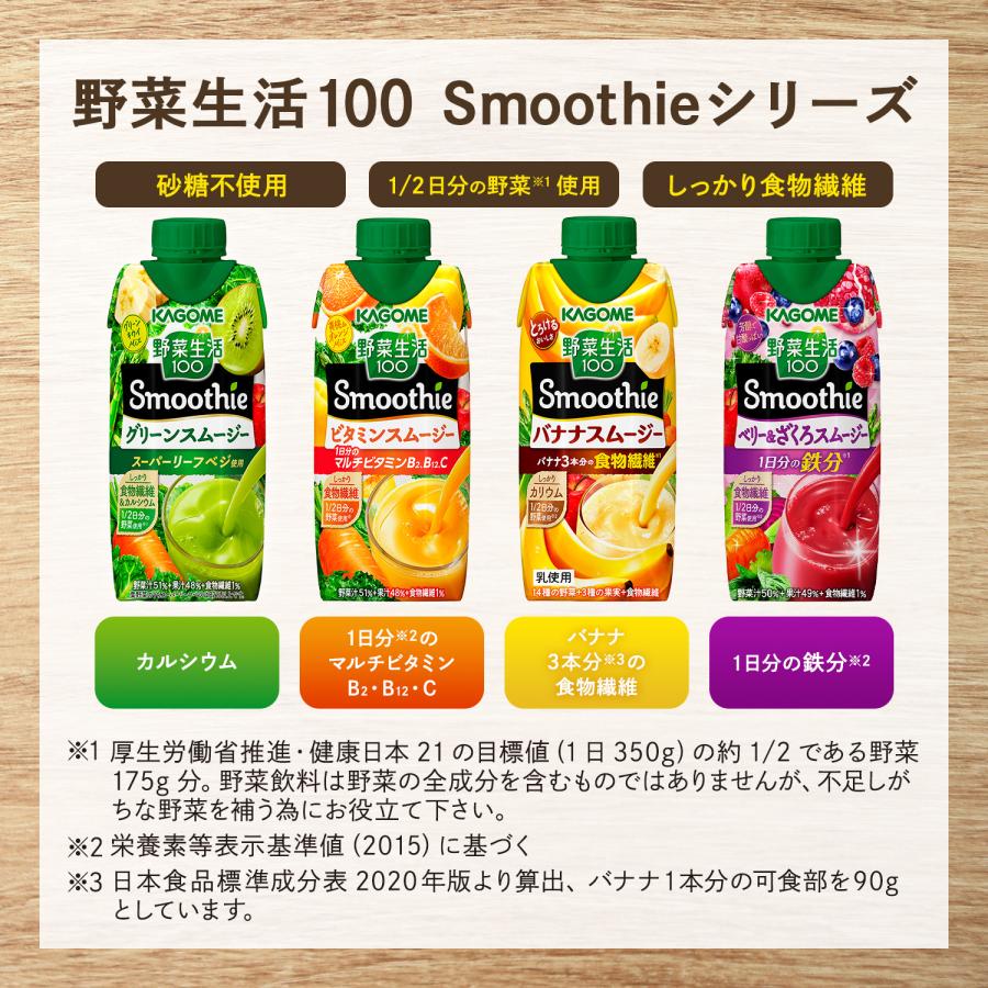 野菜生活100 Smoothie カゴメ グリーンスムージー 330ml×12本 砂糖不