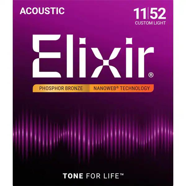 アコースティックギター弦Elixir アコースティック ギター弦 16027 PHOSPHOR BRONZE NANOWEB CUSTOM LIGHT 11-52 正規品 コーティング