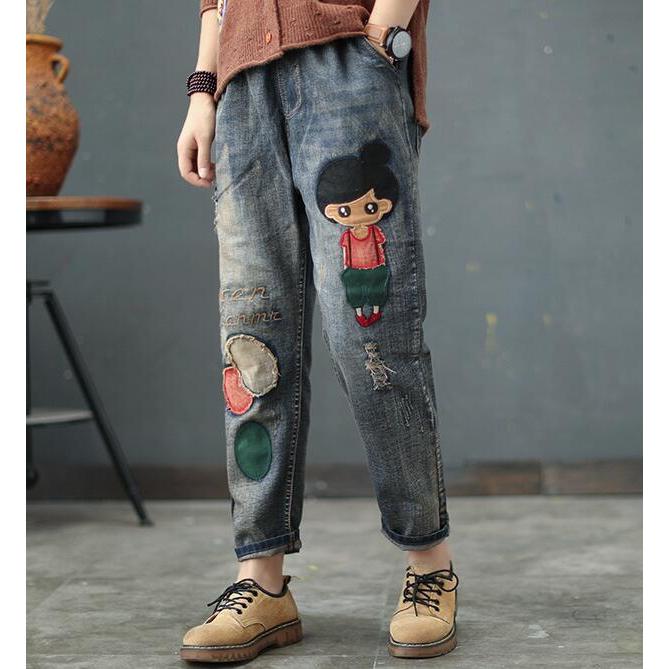 デニムパンツ レディース九分丈ジーパン デニムパンツ 春９分丈ジーンズ 夏 ロールアップ ボトムス 森ガール風 ズボン 刺繍パンツ ジーンズ 全店二点 超特価sale開催
