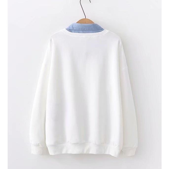 重ね着風パーカー森ガール風プルオーバー お得クーポン発行中 トレーナー猫柄刺繍シャツ襟オリジナル 二点送料無料レディースカジュアルパーカ スウェットトップス ブラウス