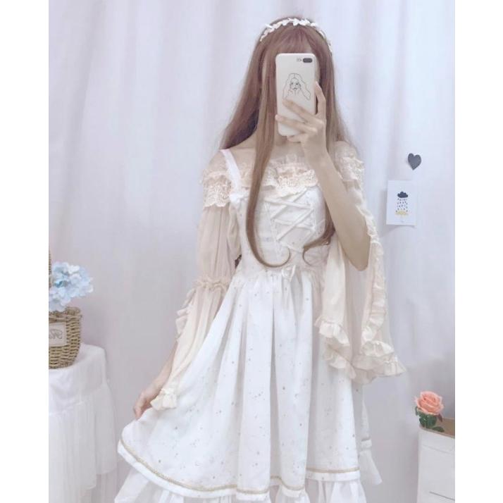 ロリータドレス２点セット Lolitaロリータ衣装上下セットアップお嬢様ジャンパースカートとシフォンシャツ姫系レデイース デコルテ振り袖レース全店二点送料無料｜otogibanashi｜06