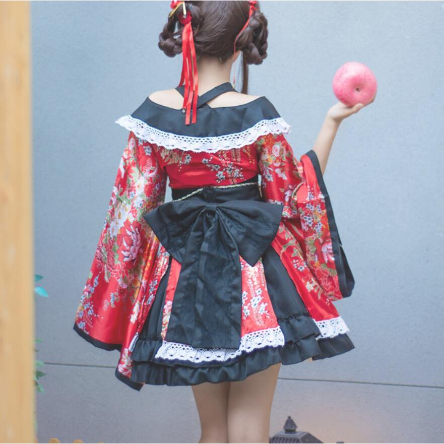 和服 ワンピース ゴスロリ 着物5点セット レディース コスチューム衣装 コスプレ ドレス花見 和装 和風 花柄 ハロウィン仮装 浴衣 大きいリボン全店二点送料無料|otogibanashi|11