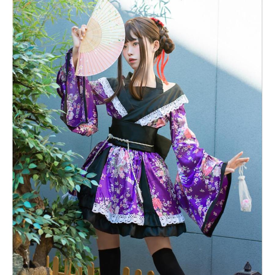 和服 ワンピース ゴスロリ 着物5点セット レディース コスチューム衣装 コスプレ ドレス花見 和装 和風 花柄 ハロウィン仮装 浴衣 大きいリボン全店二点送料無料|otogibanashi|16