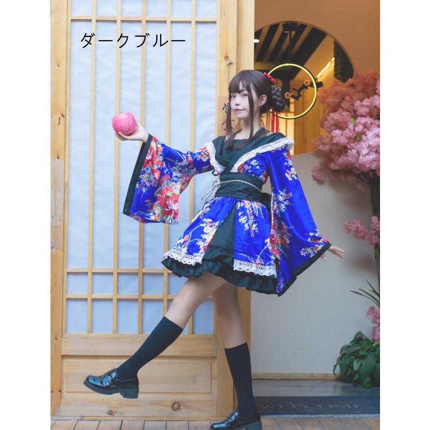 和服 ワンピース ゴスロリ 着物5点セット レディース コスチューム衣装 コスプレ ドレス花見 和装 和風 花柄 ハロウィン仮装 浴衣 大きいリボン全店二点送料無料|otogibanashi|05