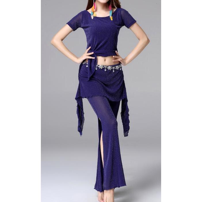 最安値挑戦 ベリーダンス２点セット練習着フィットネス 社交レディース３点セット 半袖トップス 舞台レッスンパンツ演出服ラメ素材 ヒップスカーフ付き全店二点送料無料 Cisama Sc Gov Br