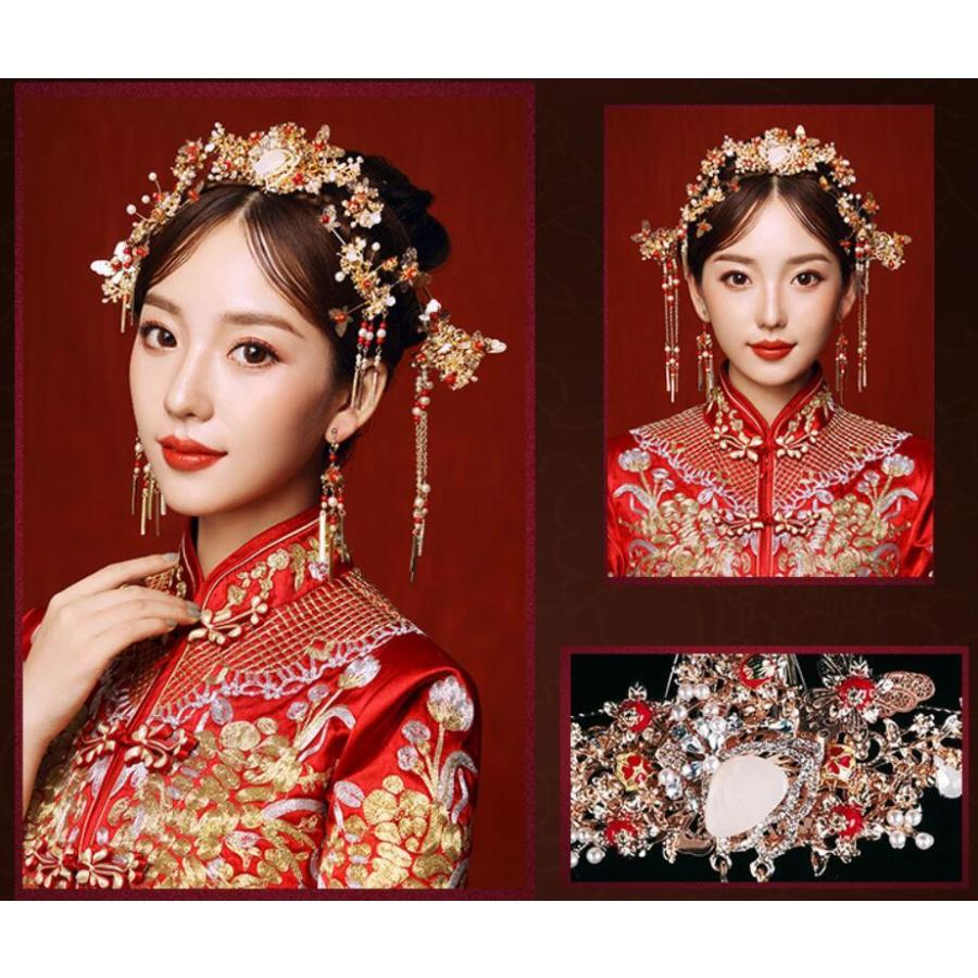 髪飾りセット古代宮廷風ヘアアクセサリー中国風チャイナ漢服唐装用ウェディング花嫁 中華コスプレ髪留め タッセルかんざし二次会イヤリング全店二点送料無料 結婚祝い