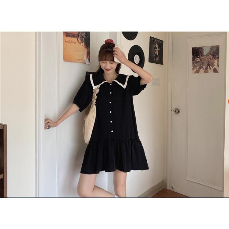 ワンピース レディース 短袖ワンピ セーラー襟 パフスリーブ 海軍風 人気 ロリータ 森ガール系 ゆったり 学園風 セーラー服 きれいめ 二点送料無料 56 Off