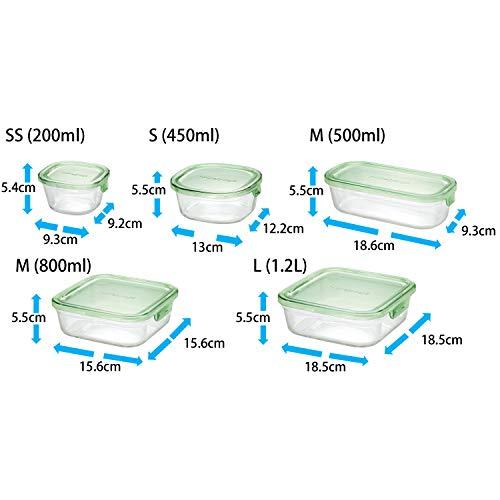 iwaki(イワキ) 耐熱ガラス 保存容器 グリーン 角型 L 1.2L パック