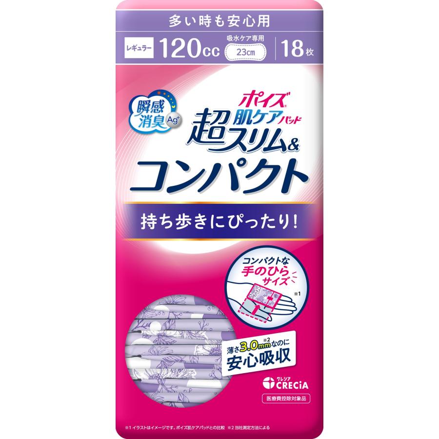 ポイズ 肌ケアパッド 超スリム コンパクト 120cc 18枚 24個 ポイズ 肌ケアパッド 超スリム&コンパクト 3.0mm 多い時も安心用120cc