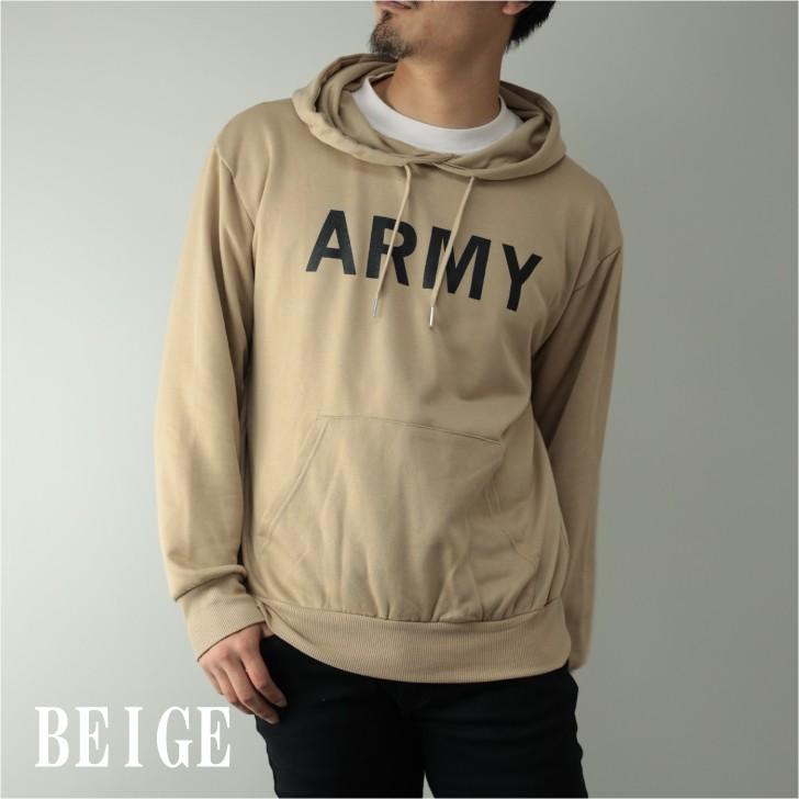 パーカー メンズ ロゴプリント Army アーミー 黒 白 グレイ ベージュ プルパーカー プルオーバー スウェットパーカー スウェット スエット トップス ミリタリー オトカジ 通販 Yahoo ショッピング