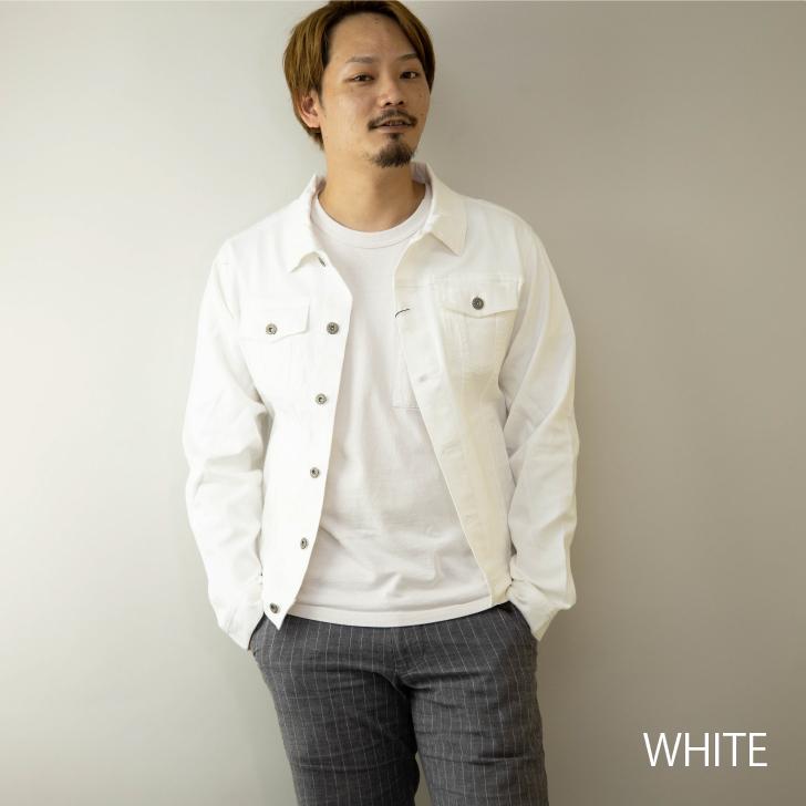 Gジャン メンズ ストレッチ チノ カツラギ 厚手 紺 白 トラッカー