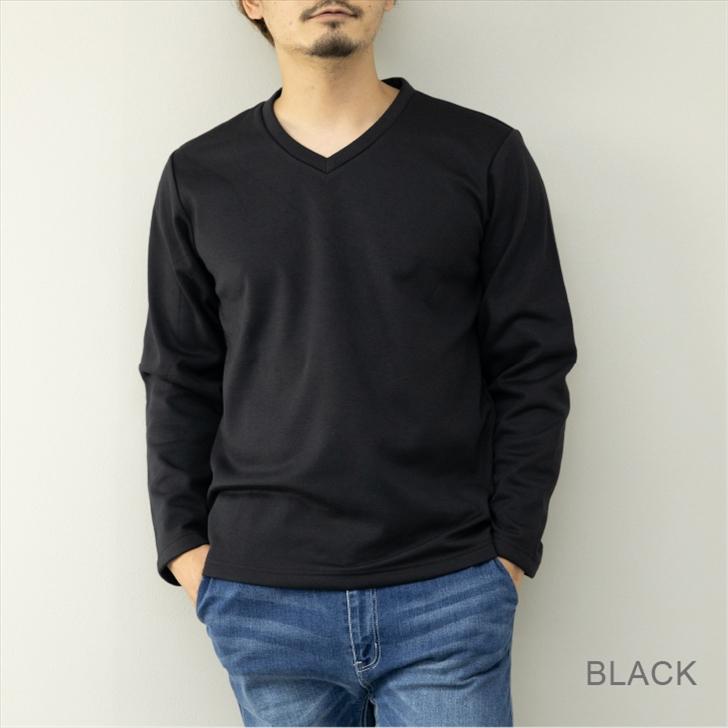 Tシャツ メンズ 長袖 裏ベロア 裏起毛 Vネック 長袖Tシャツ 裏起毛Tシャツ 裏ベロアTシャツ カットソー トップス インナー カジュアル 防寒 保温 秋 冬 服｜otokazi｜03