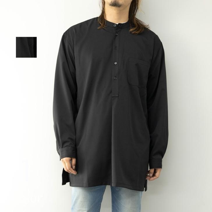 ノーカラーシャツ メンズ 長袖 ロング丈 無地 バンドカラーシャツ オーバーシャツ ロングシャツ ビッグシャツ 長袖シャツ キレイ目 レディース ユニセックス 長袖 サイズ M