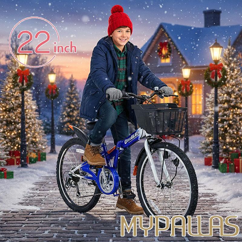 MYPALLAS 22インチ 折りたたみジュニアMTB シマノ6段変速 マイパラス
