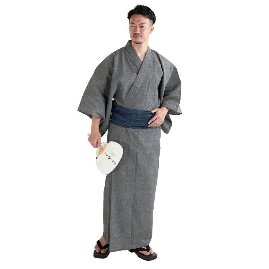 浴衣 メンズ 夏着物 近江ちぢみ綿麻 グレー無地 M〜LLサイズ 浴衣単品