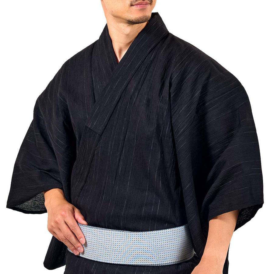 男物着物　綿麻　黒　Lサイズ　縮 メンズ】夏の半着物 ブラック | MISAMARU