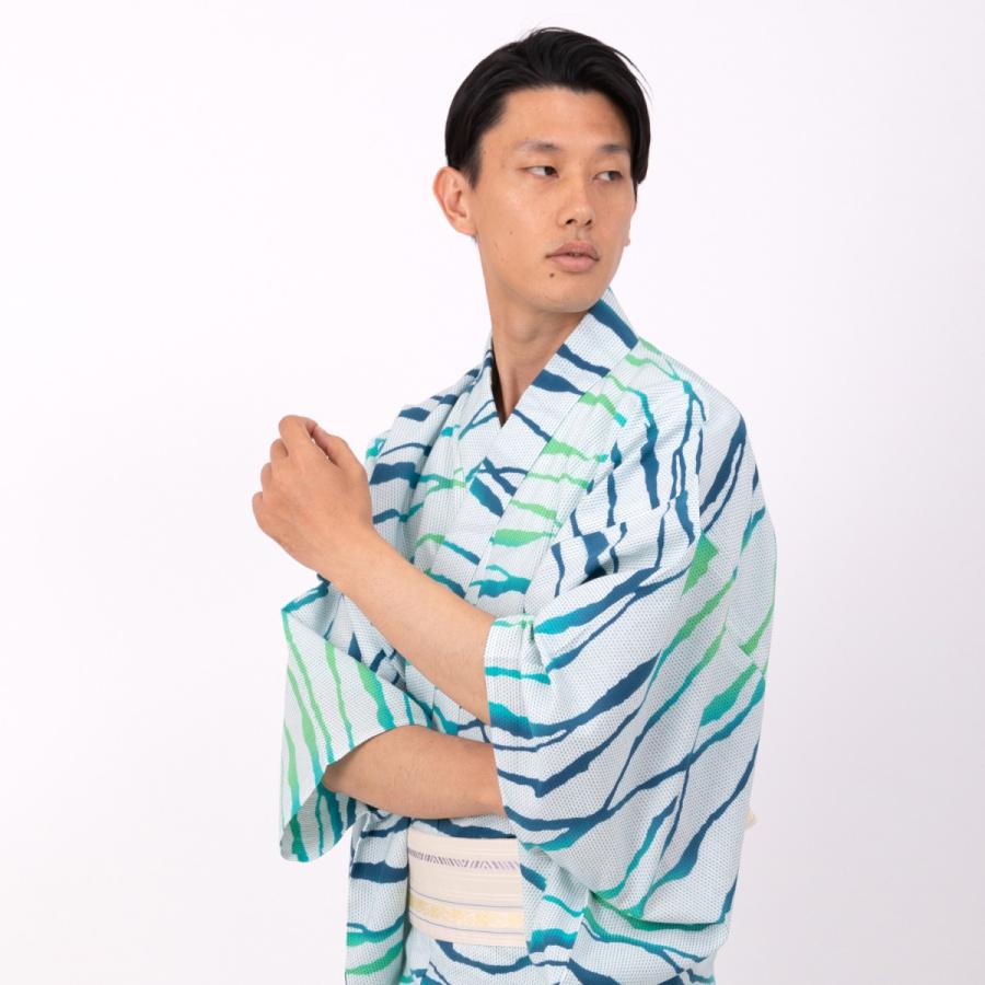 浴衣 メンズ 男着物専門店品質 注染 カラー刺子波柄 (7523)|otokokimonokato|03