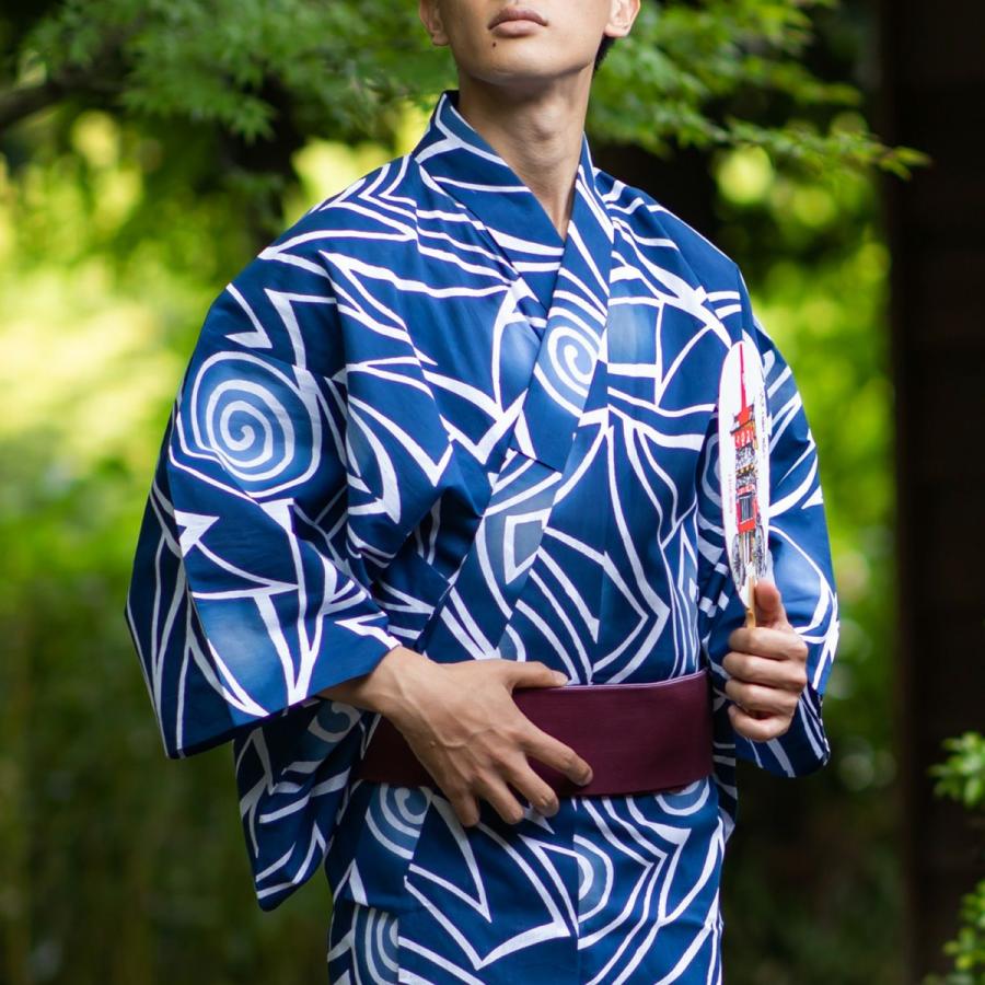 浴衣 メンズ 男着物専門店品質 注染 渦柄 7524 Mykt 7524 男着物の加藤商店 通販 Yahoo ショッピング