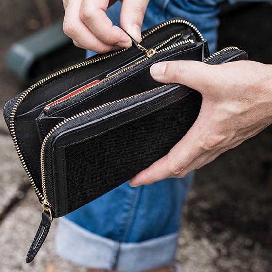 財布 メンズ 長財布 革 本革 ウォレット 帆布 キャンバス 栃木レザー  