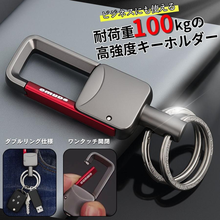 カラビナキーリング ダブルリング キーホルダー【グレー 耐荷重100kg