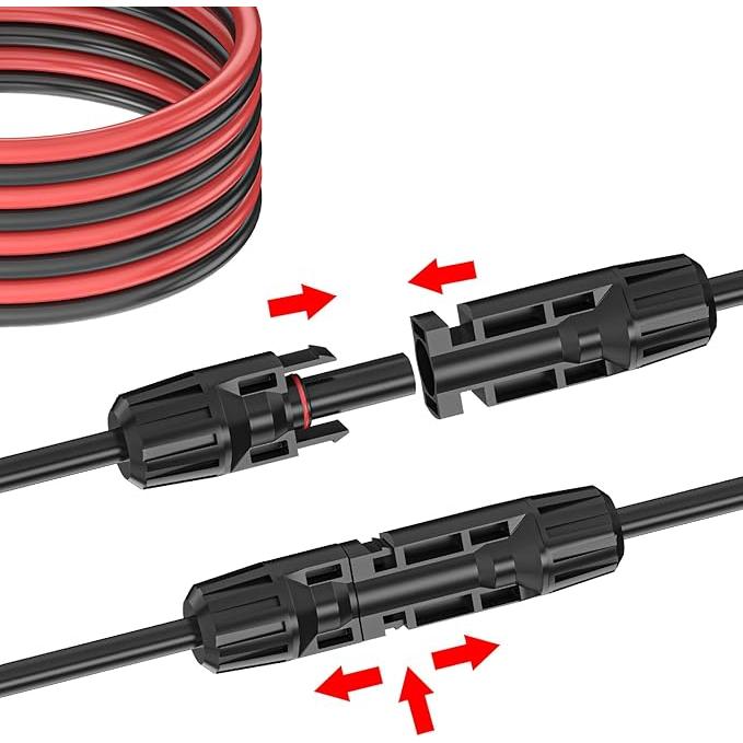 5m 12AWG 高耐久耐候性素材MC4延長ケーブル赤黒2本セット【耐用年数