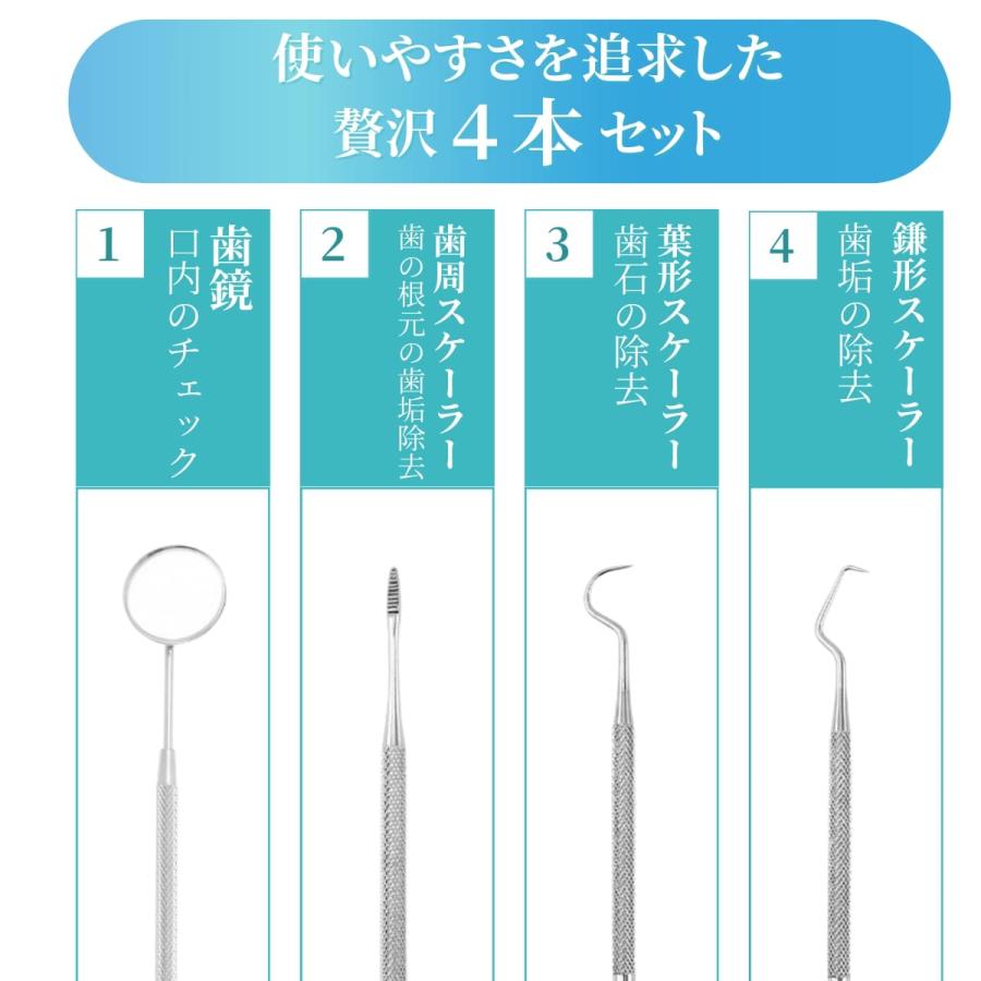 歯石除去キット 歯石取り スケーラー 歯石取り器具 歯用ツール 4個セット（非医療機器）｜otokumarket｜03