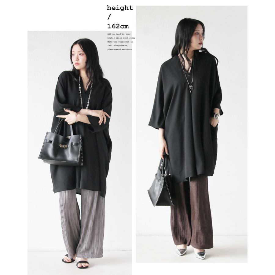 OTONA 洗練された旬セレブ Vネックブラウスチュニック ブラック OTONA 