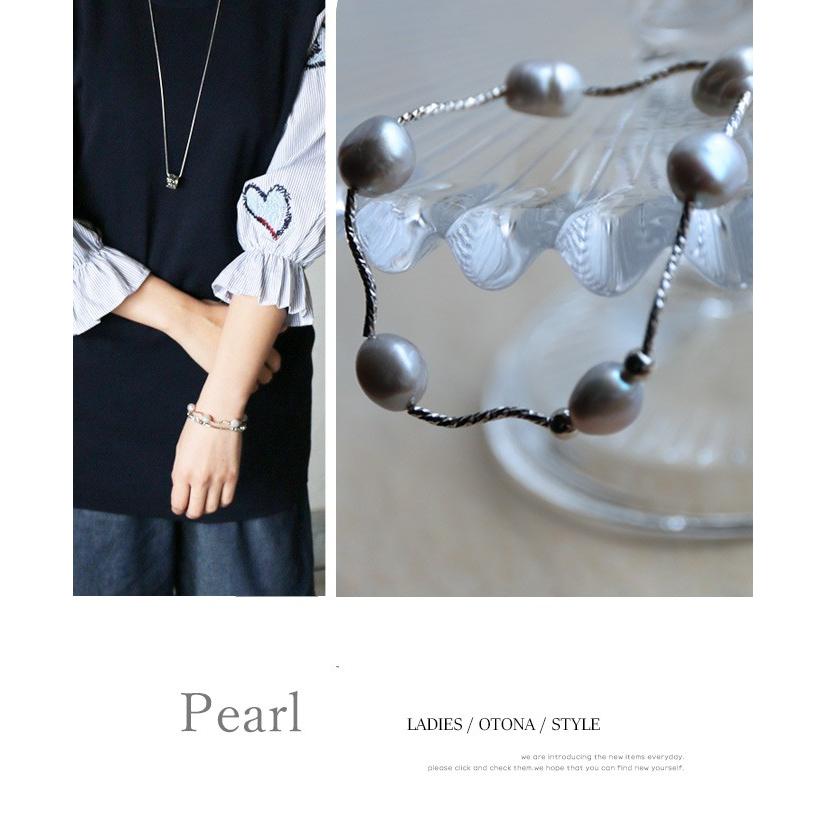 PivoineシルバーグレーバロックパールブレスレットバングルSYG Binich（ビニッチ） 楕円 チェーン Tバー ブレスレット シルバー925