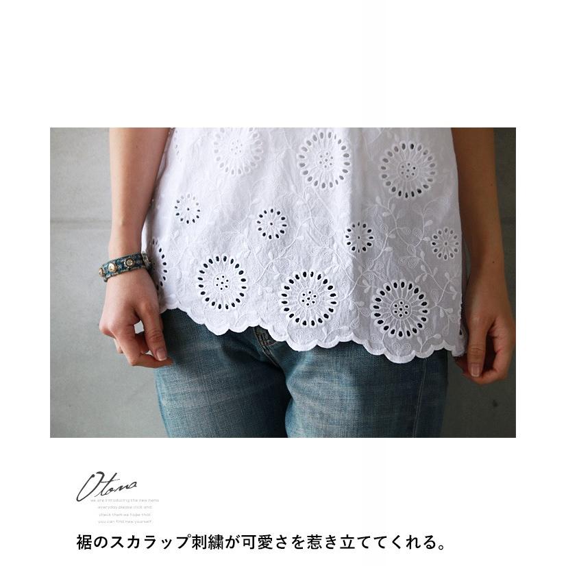 Tシャツ 半袖 刺繍 レース ホワイト 咲き誇る刺繍花 OTONA 40代 50代 60代｜otona-luxe｜18