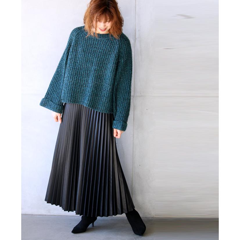 OTONA スカート レディース ブラック ロング丈 プリーツ フェイク