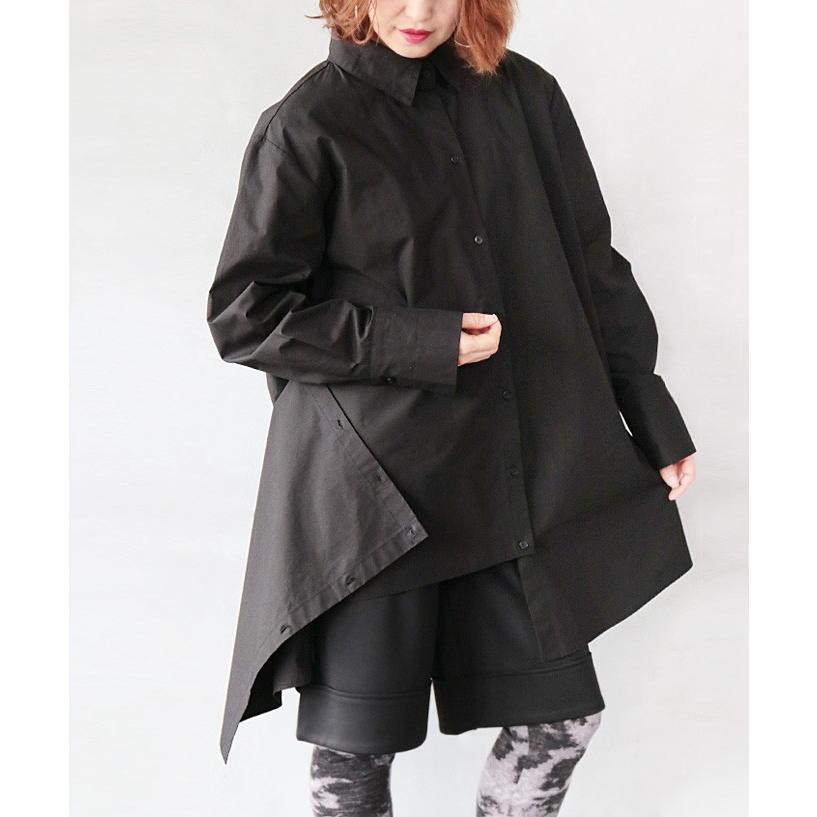 オリジナル シャツ ブラック 綿100％ 裾の変形デザインが印象的な一枚 OTONA 40代 50代 60代｜otona-luxe｜12