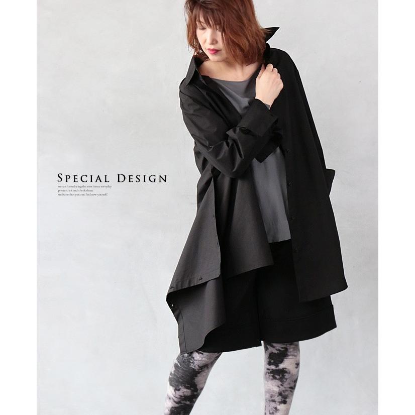 オリジナル シャツ ブラック 綿100％ 裾の変形デザインが印象的な一枚 OTONA 40代 50代 60代｜otona-luxe｜18