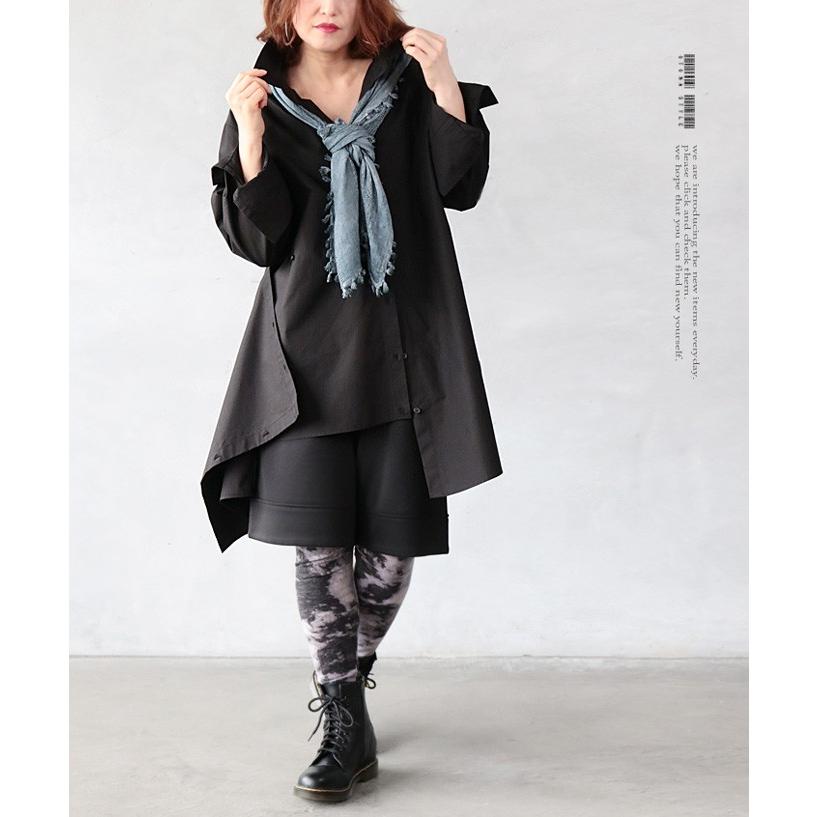 オリジナル シャツ ブラック 綿100％ 裾の変形デザインが印象的な一枚 OTONA 40代 50代 60代｜otona-luxe｜08