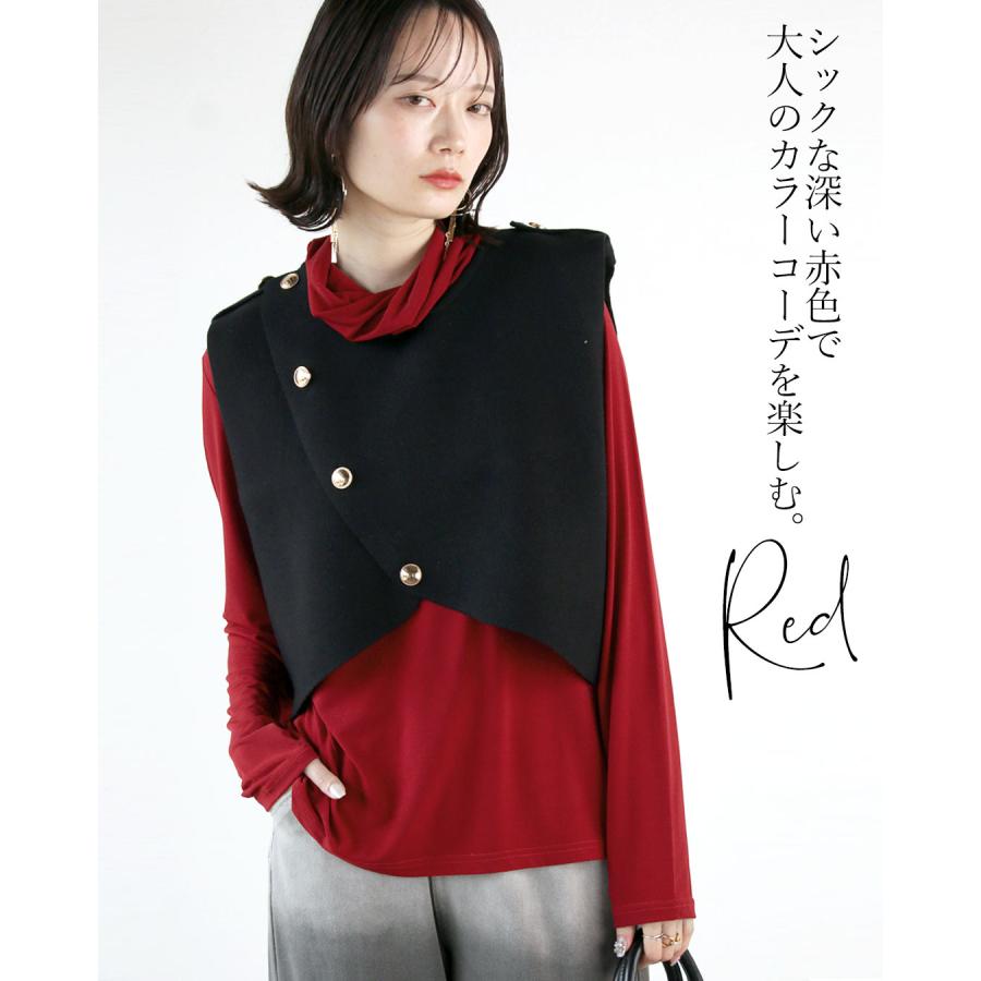 OTONA トップス カットソー レディース レッド 長袖 落ち感