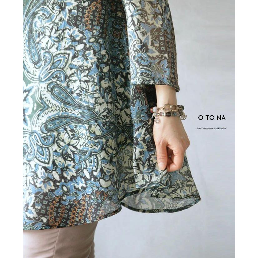 トップス カットソー チュニック レディース グリーン ブルー 春 夏 7分袖 ペイズリー柄 シアー 柄で魅了する 大人目透け感チュニック OTONA 40代 50代 60代 | OTONA | 14