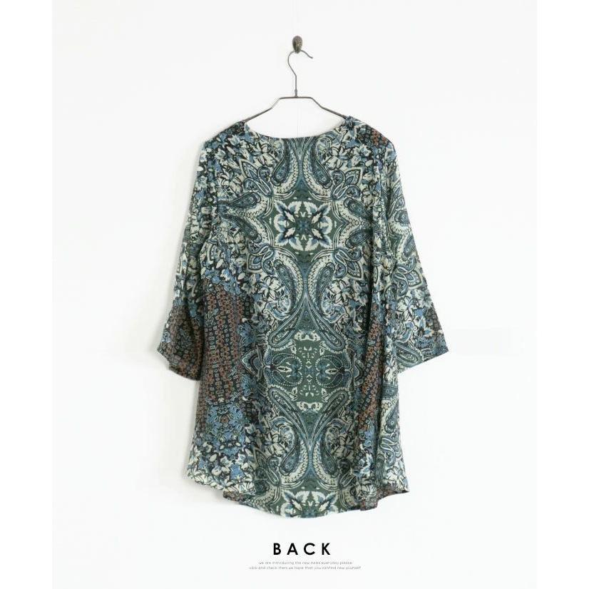 トップス カットソー チュニック レディース グリーン ブルー 春 夏 7分袖 ペイズリー柄 シアー 柄で魅了する 大人目透け感チュニック OTONA 40代 50代 60代 | OTONA | 16
