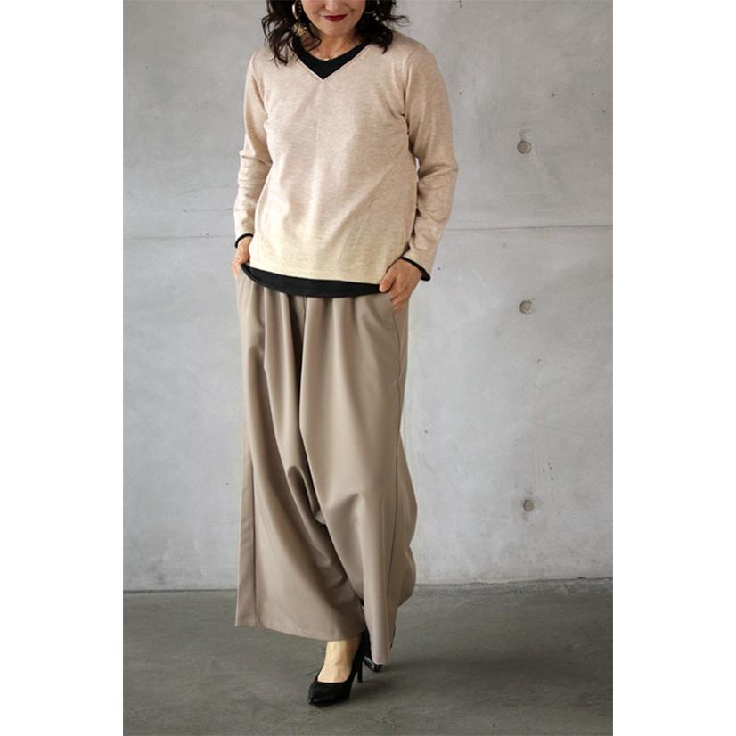 OTONA パンツ レディース ベージュ サルエル ロング 体型カバー 小粋な