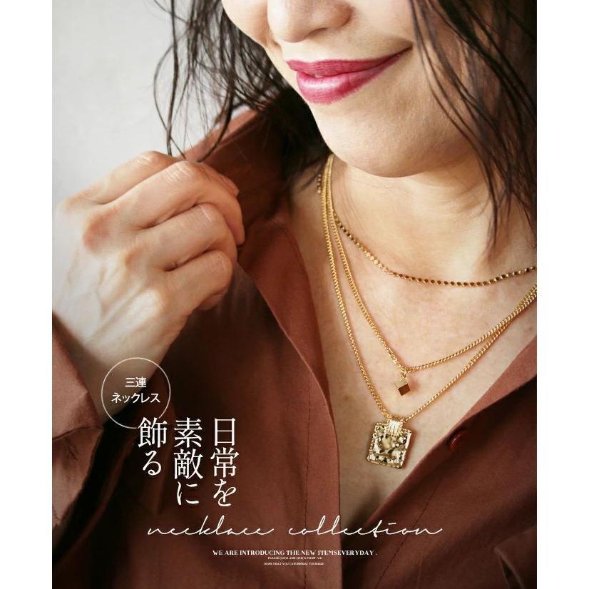 OTONA ネックレス アクセサリー レディース ゴールド 三連チェーン 