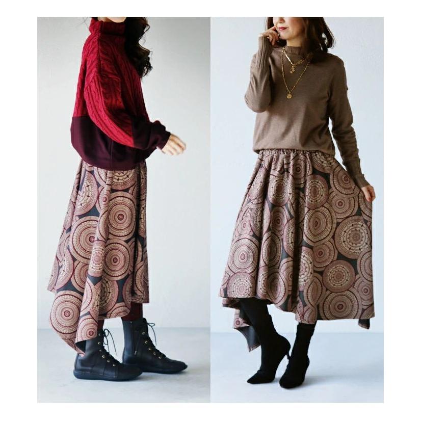 OTONA OTONAオリジナル スカート レディース レッド ロング 柄 フレア