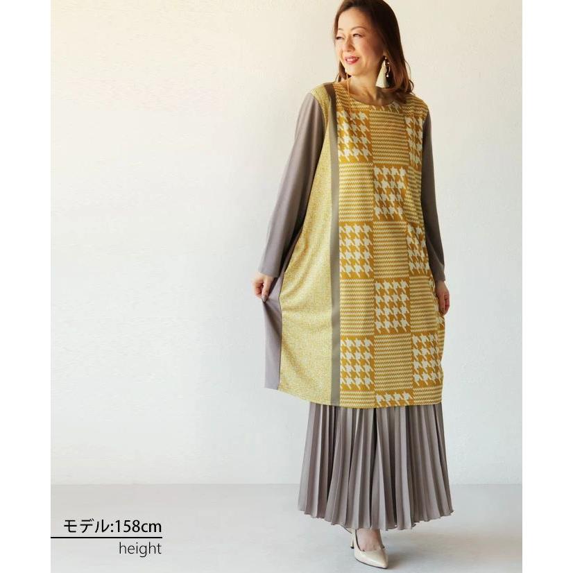 OTONA ワンピース レディース イエロー マスタード チェック ゆったり