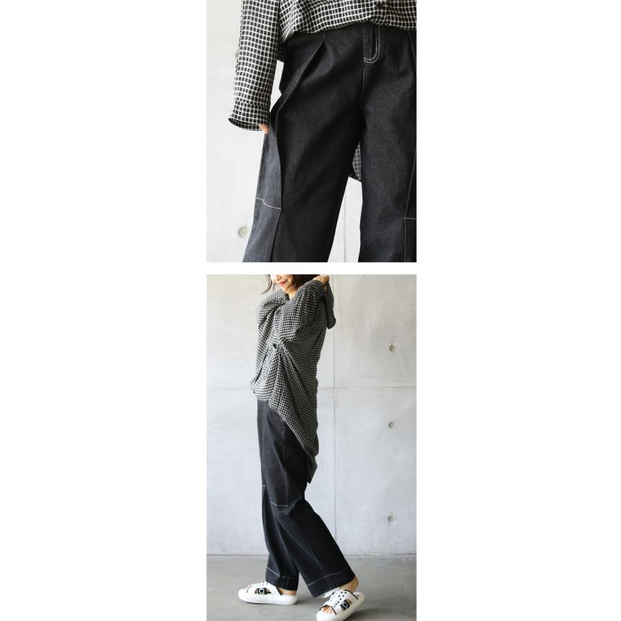 OTONA パンツ デニムワイドパンツ レディース ブラック 楽ちん