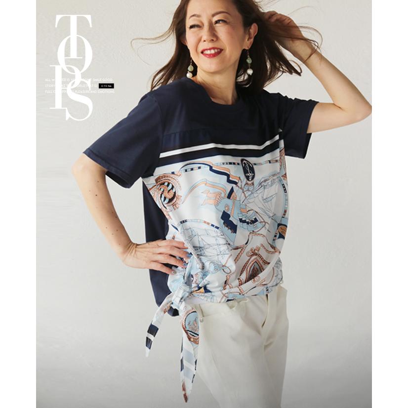 トップス レディース ネイビー 大人女子 可愛い オシャレ Tシャツとスカーフがドッキング OTONA 40代 50代 60代｜otona-luxe｜16