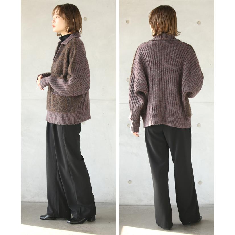 OTONA トップス ニット レディース ブラウン プードルニット 長袖 V