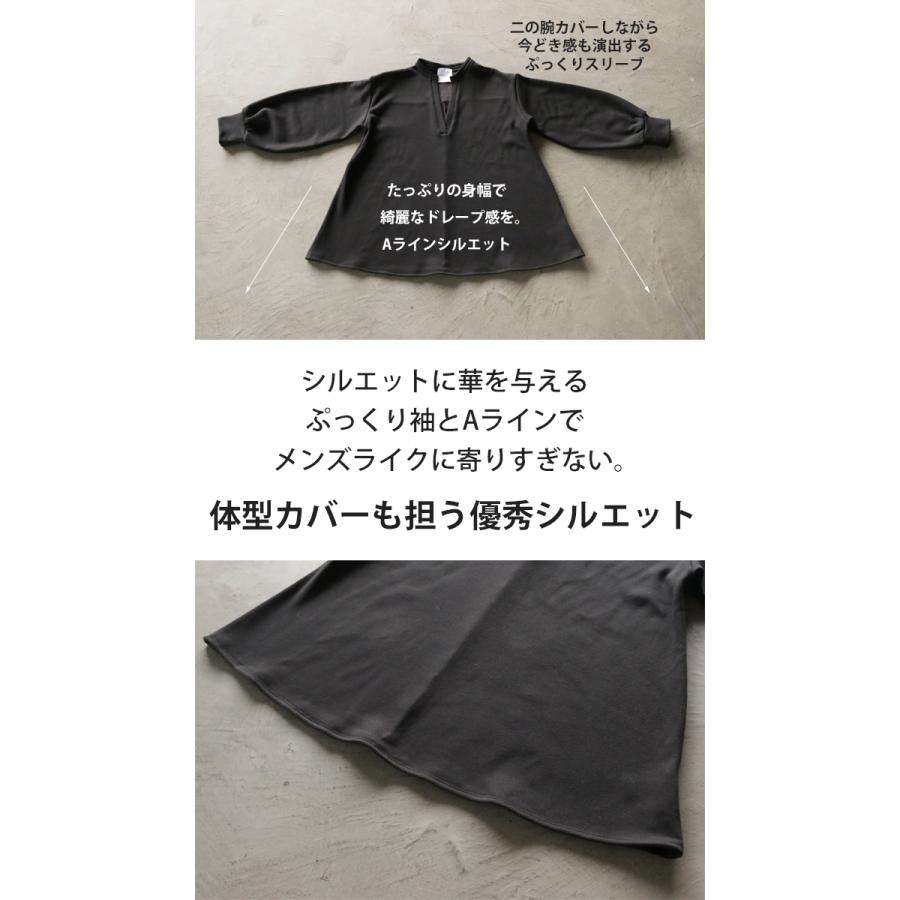 トップス レディース ブラック Vネック バンドカラー スウェット ゆったり 抜けてこなれてサマになる 裏起毛プルオーバー OTONA 40代 50代 60代_3